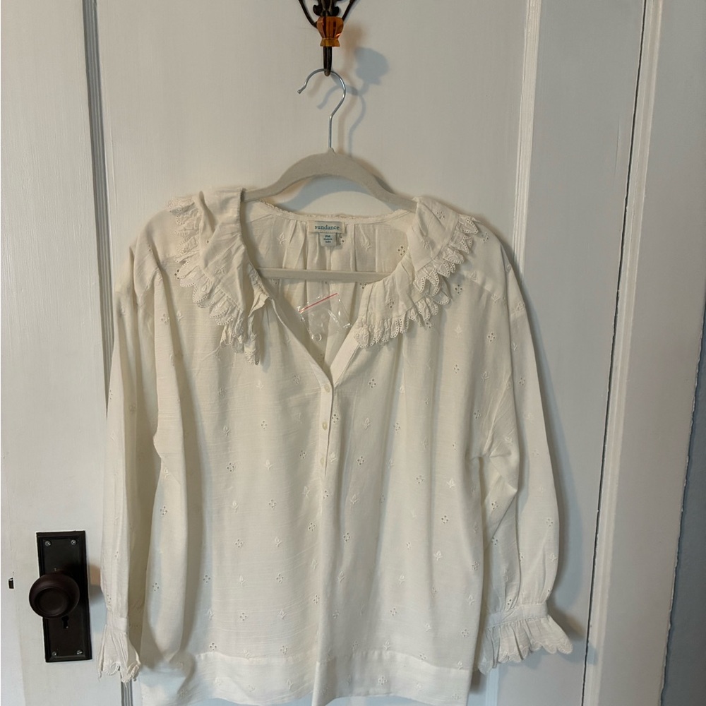 Sundance Cream Eyelet Ruffle Collar Blouse